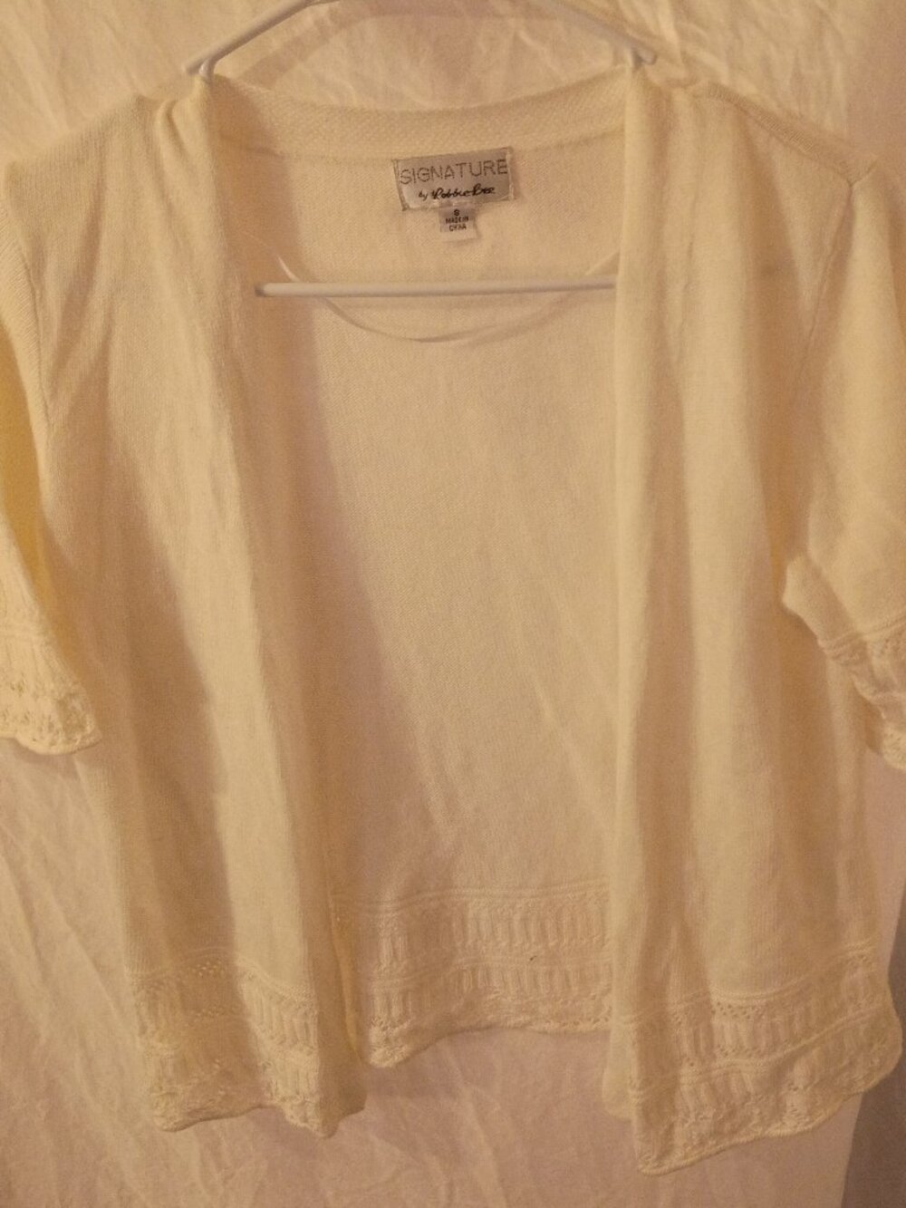 Women's Size Small Signature by Robbie Bee White Open Front Cardigan